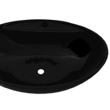Ceramic Bathroom Sink Basin Faucet/Overflow Hole Black Oval 141921
