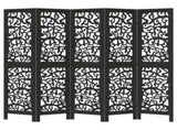 Room Divider 5 Panels Black Solid Wood Paulownia 358757