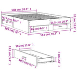 ZNTS Bed Frame with Drawers without Mattress Grey Sonoma 140x190 cm 3280403