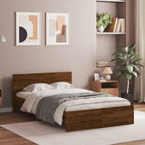 Bed Frame with Headboard and LED Brown Oak 135x190 cm Double 3207636