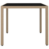 Garden Table with Glass Top Beige Poly Rattan&Tempered Glass 319550