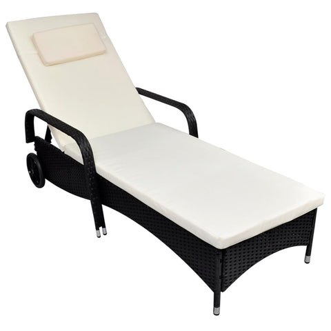 Sun Lounger with Wheels Poly Rattan Black 42482