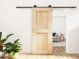 Sliding Door Natural and Black 70 x 210 cm Solid Pine Wood 3444992