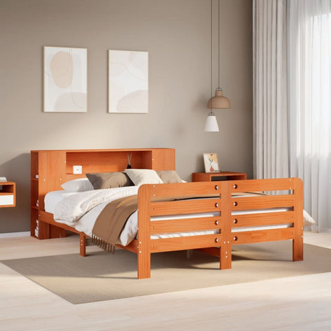 ZNTS Bed Frame without Mattress Wax Brown 140x190 cm Solid Wood Pine 3309901