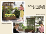 Raised Bed with Drainage Holes, Wood Planter with Trellis for Climbing Plants to Grow Vegetables, T3398P314199