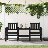 Garden Bench with Table 2-Seater Black Solid Wood Pine 825153