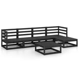 6 Piece Garden Lounge Set Black Solid Wood Pine 3075543