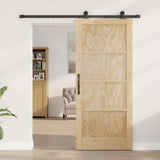 Sliding Door Natural and Black 86 x 198.5 cm Solid Pine Wood 3333342