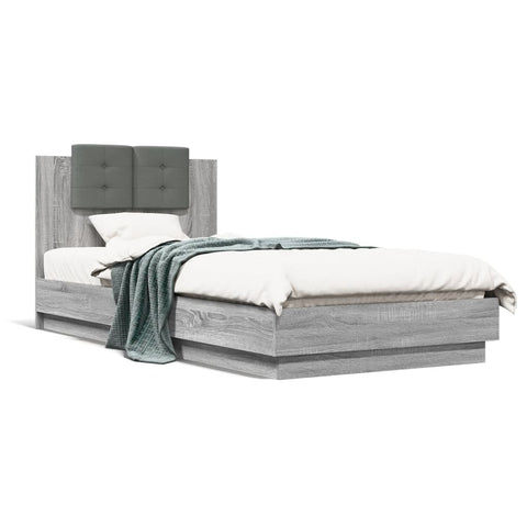 ZNTS Bed Frame with LED without Mattress Grey Sonoma 100x200 cm 3210029