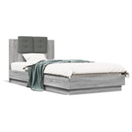 ZNTS Bed Frame with LED without Mattress Grey Sonoma 90x200 cm 3210036