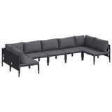 Garden Sofa Set with Cushion 7 pcs Black Steel 3378981