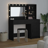 Dressing Table with Mirror Lights 2 pcs Black Engineered Wood 3334264