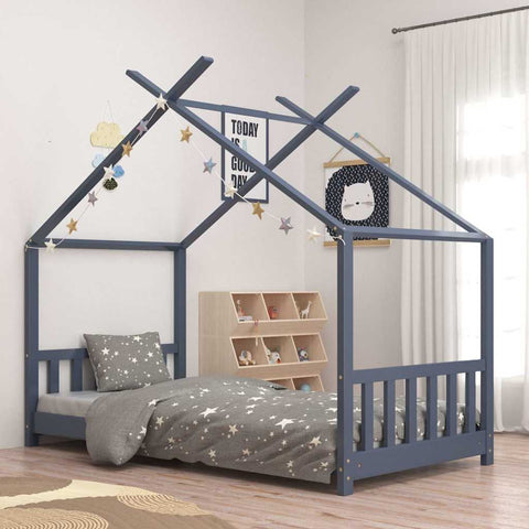 Kids Bed Frame Grey Solid Pine Wood 80x160 cm 283371