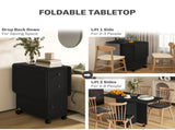 Multi-Storage Six-Person Drop Leaf Dining Table - Distressed Black T3398P343226