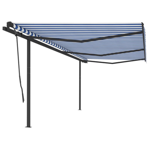 ZNTS Manual Retractable Awning with Posts 6x3.5 m Blue and White 3070276