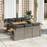 7 Piece Garden Sofa Set with Cushions Grey Poly Rattan Acacia 3327560