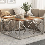 Coffee Table Silver Stainless Steel and Solid Reclaimed Wood 349984