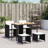 5 Piece Garden Dining Set with Cushions Black Poly Rattan 365085