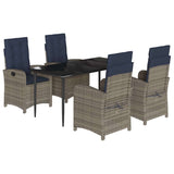 5 Piece Garden Dining Set with Cushions Grey Poly Rattan 3212434