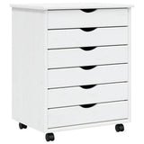 Rolling Cabinet with Drawers MOSS White Solid Wood Pine 355892