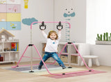 Adjustable Height, Foldable Kids Gymnastics Bar w/ Non-slip Rubber Floor Rings, for 3 Years, Pink T3398P422350