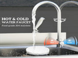 Outdoor Utility Sink, Stainless Steel Free Standing Single Bowl Kitchen Sink with Cold and Hot Water T3398P551796