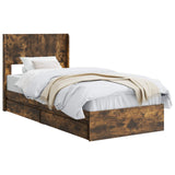 Bed Frame with Storage and Headboard Smoked Oak 100 x 200 cm 3414411