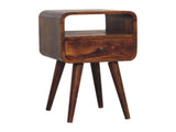 Solid Wood Mini Chestnut Curve Open Bedside, 1 Drawer and Open Shelf, Dark Brown B2743P402924