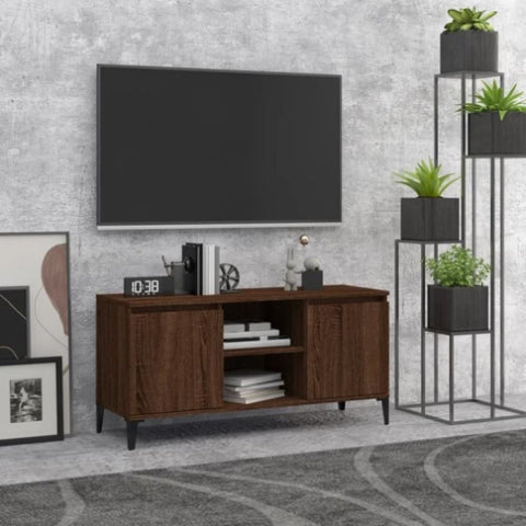 TV Cabinet with Metal Legs Brown Oak 103.5x35x50 cm 813163