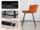 Set of Two Velvet-Feel Lotus Bar Stools - Orange T3398P423884
