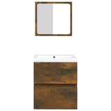 Bathroom Sink Cabinet with Basin and Mirror Smoked Oak 3114176