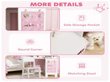 Kids Dressing Table and Stool Set, Girls Vanity Table with 2-Colour LED Lights, Tri-Folding Mirror, T3398P422151