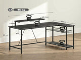 Reversible 'L' LED Light Gaming/Work Desk - Black T3398P555134