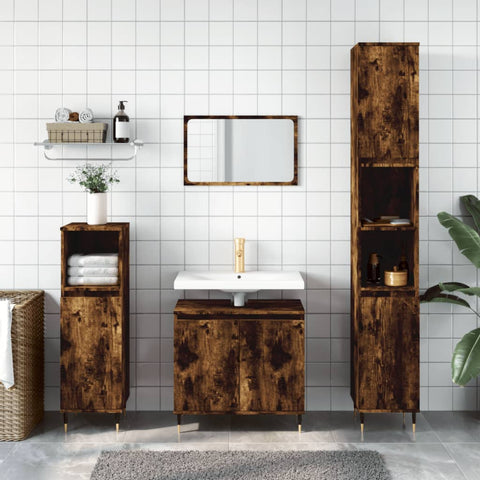 ZNTS 3 Piece Bathroom Cabinet Set Smoked Oak Engineered Wood 3187786