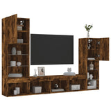 4 Piece TV Wall Units with LED Smoked Oak Engineered Wood 3216658