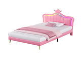 3ft Single Upholstered Bed with LED Adjustable Crown Shape Headboard, PU Leather Bed Frame with N652P265845P
