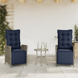 3 Piece Bistro Set with Cushions Grey Poly Rattan 365303