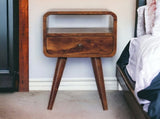 Solid Wood Mini Chestnut Curve Open Bedside, 1 Drawer and Open Shelf, Dark Brown B2743P402924