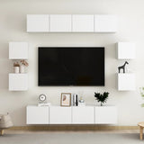 8 Piece TV Cabinet Set White Engineered Wood 3074459