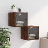 Bedside Cabinets with Glass Doors 2 pcs Brown Oak 35x37x35 cm 836475