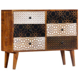 ZNTS Sideboard with Printed Pattern 90x30x70 cm Solid Mango Wood 247916