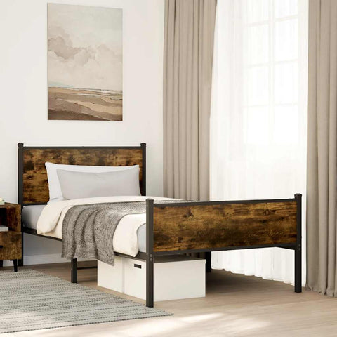 Metal Bed Frame without Mattress Smoked Oak 107x203 cm 4007846