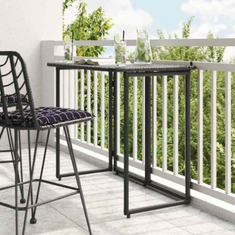 ZNTS Folding Garden Table Black 90x51x75 cm Poly Rattan 4108254