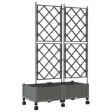 Garden Planter with Trellis&Wheels 2 pcs Light Grey PP 3422987