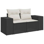 ZNTS 10 Piece Garden Sofa Set with Cushions Black Poly Rattan Acacia 3327416