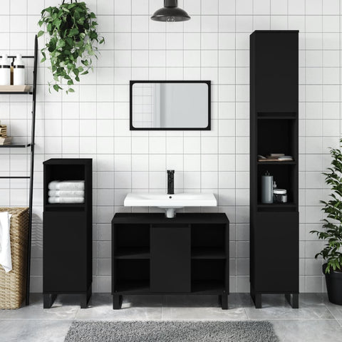 ZNTS 3 Piece Bathroom Furniture Set Black Engineered Wood 3190308