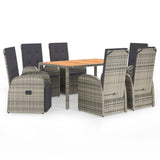 7 Piece Garden Dining Set Grey Poly Rattan&Solid Wood Acacia 3157623
