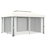 Gazebo with Curtain&LED String Lights 4x3 m Cream White 3070353