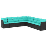 9 Piece Garden Sofa Set with Cushions Black Poly Rattan 3217777