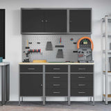 Work Cabinet with Drawer 8 pcs Black Engineered Wood and Steel 3321446